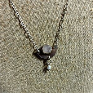 Elegant Silver Necklace with Moonstone &‎ Pearl Silver Pendant